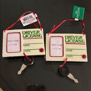 Kurt Adler Driver License Photo Frame Ornament Set - Red, Green, Black